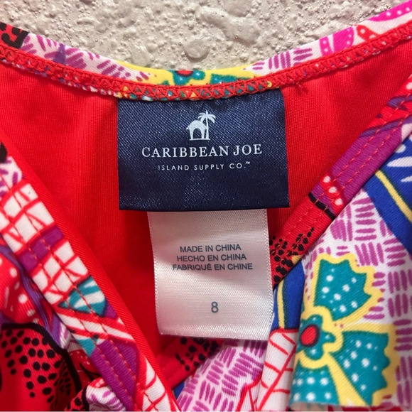 Caribbean Joe Coral/Red Floral Ruffle One Piece Swimsuit NWT 8 - Picture 5 of 9